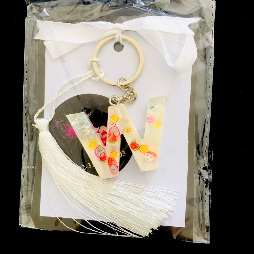 Cute White KeyChains for Women Girls,Initial Letter Keychains with Tassel,